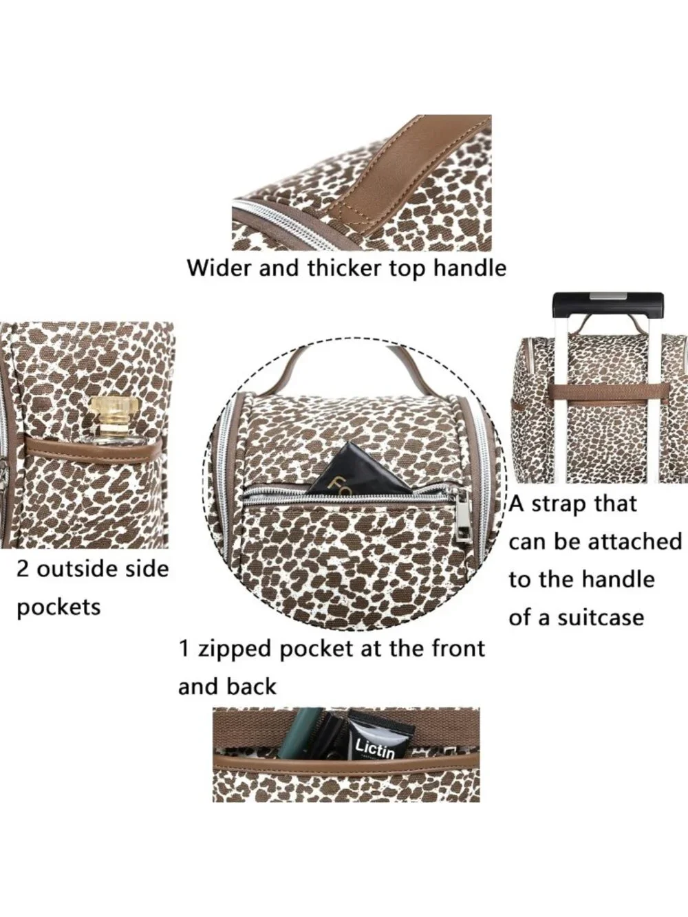 Leopard Print Hanging Travel Toiletry Bag - Large Capacity Organizer for Makeup